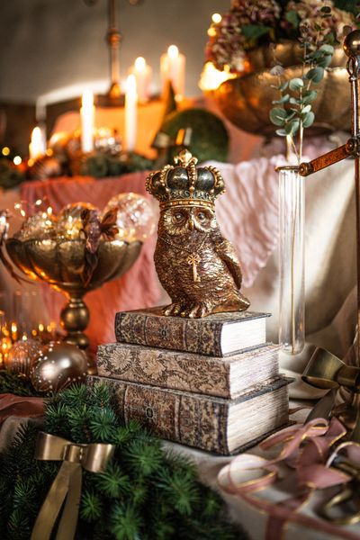 Dekorasjon Ugle med Krone i gull 26 cm